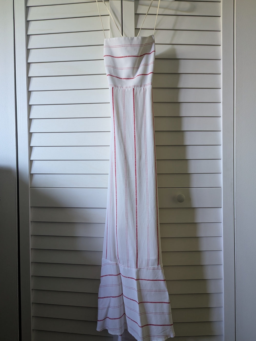 Strapless White Maxi Dress with Pink Stripes
